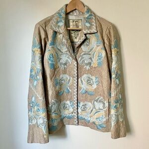 Biya Johnny Was Embroidered Floral Silk Blazer Size Large
